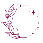 deep purple icon a leafy branch and stars making a circle